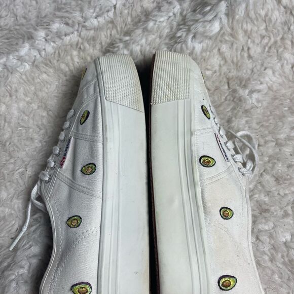 Superga White Canvas Platform Embroidered Avocado Sneakers EURO SZ41 - Picture 6 of 10